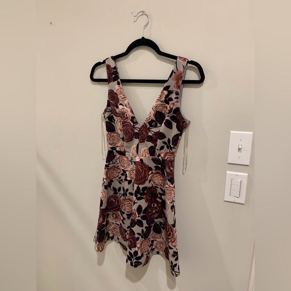 Black with pink and white flower dress.
